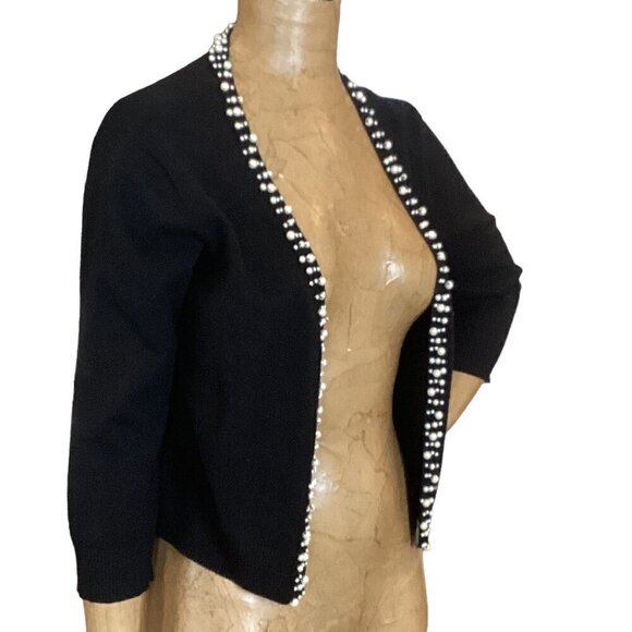 Ronni Nicole RN Studio Black Cropped Open Cardigan Pearl Bead Accents 298C - Picture 2 of 7